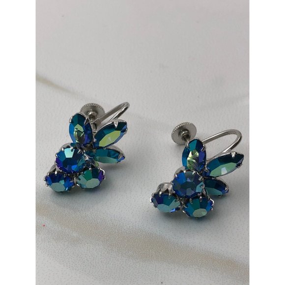 Vintage Screw back Sherman Cluster Rhinestone Earrings - Picture 8 of 8